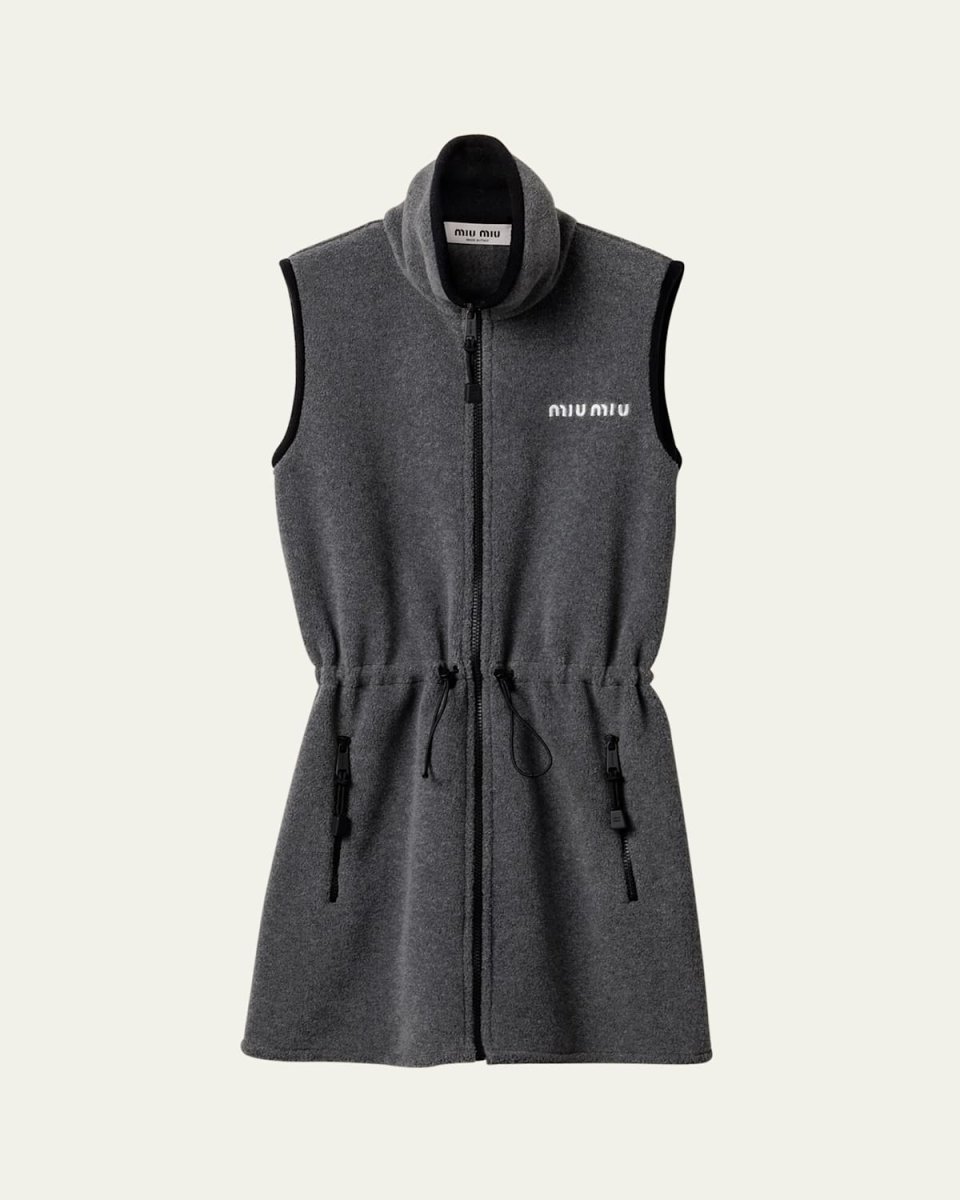 Fleece Zip-Up Drawcord Mini Dress